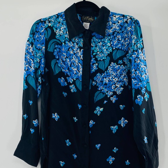 Bob Mackie Wearable Art Silk Blouse Hydrangea Beaded Vintage Style Size Small - Picture 7 of 13